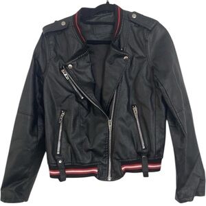 BLANKNYC Vintage Black faux Leather Jacket with Red Accents